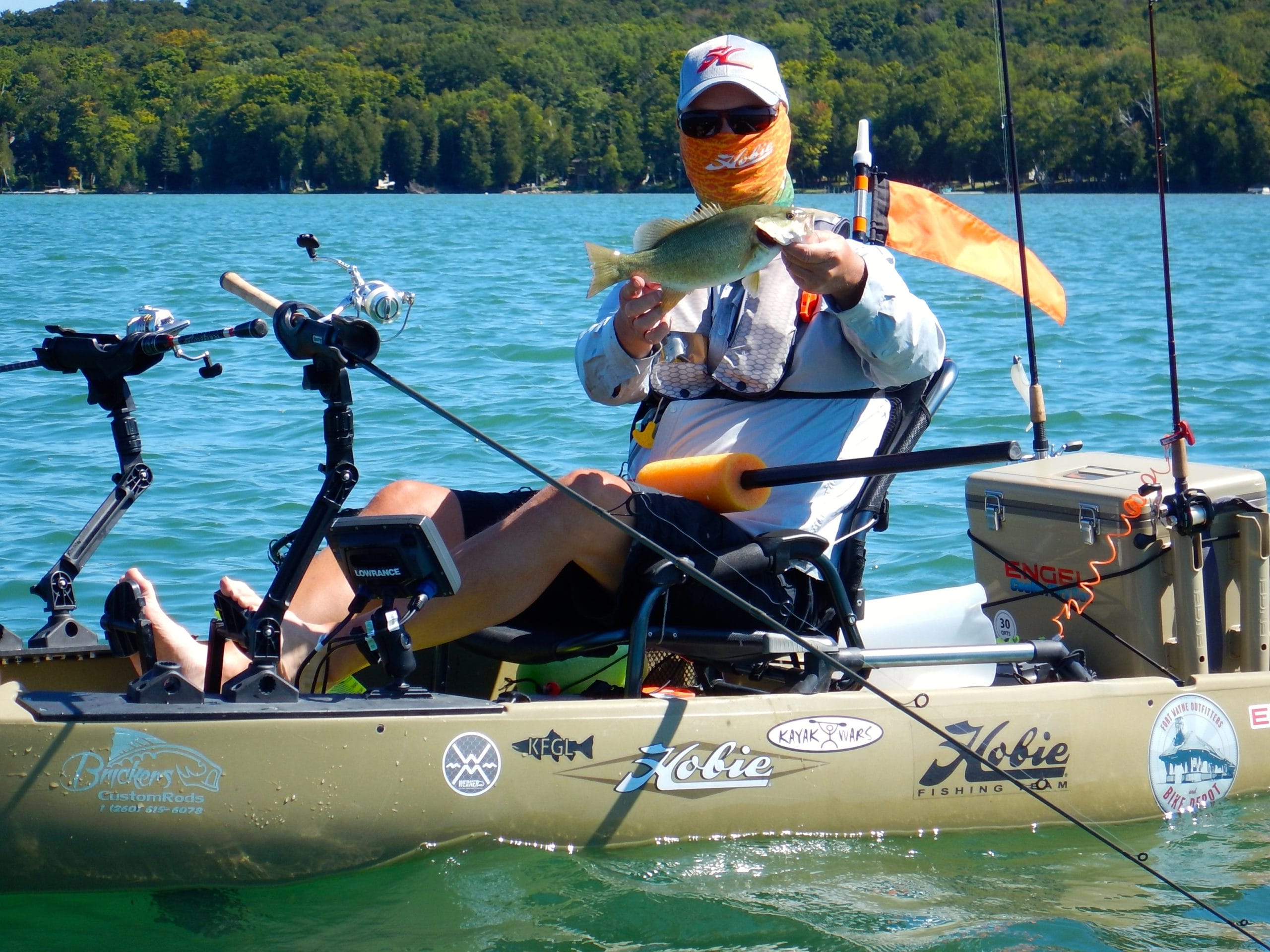 Trolling and fighting fish is easier when you don’t have to paddle, as this angler in a Hobie kayak with pedal-powered Mirage Drive has learned.