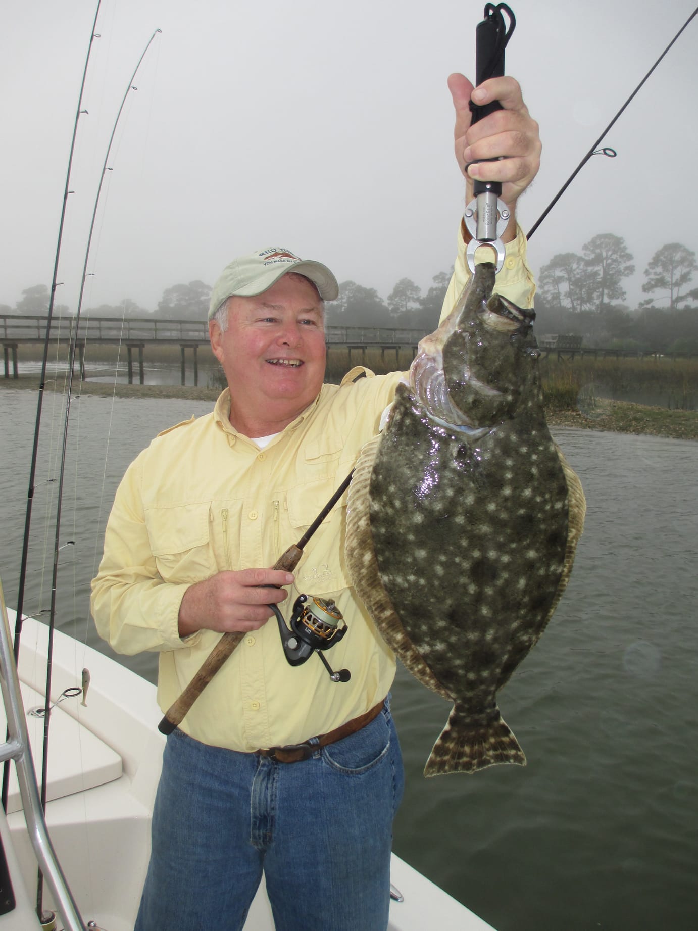 Docks and piers are fish magnets in both fresh and saltwater. The author Bob McNally caught this hefty flounder from a tidewater dock.