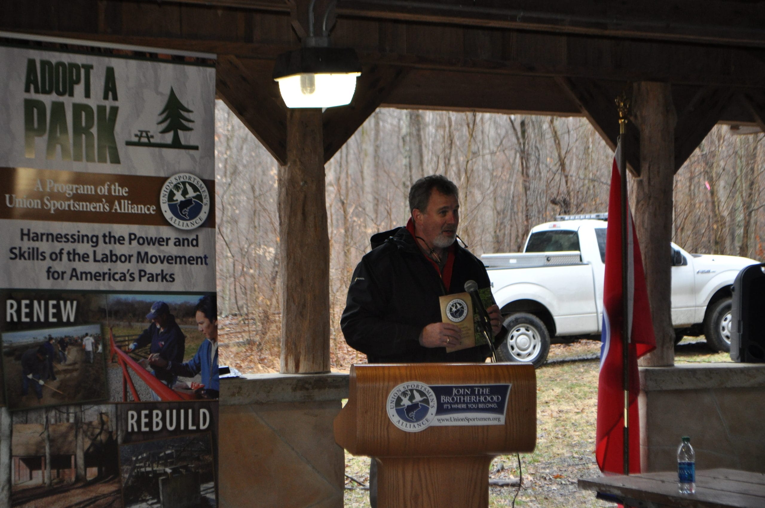 Fred Myers, Executive Director and CEO of the Union Sportsmen's Alliance, thanked everyone who made the bridge re-build a reality - and discussed the unmatched, unique value union tradesmen and women offer their communities.