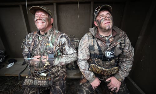 (L-R) Larry Lucco and Dustin Ramage of LUINA Local 100 were featured on a Brotherhood Outdoors Illinois waterfowl hunt in 2013.