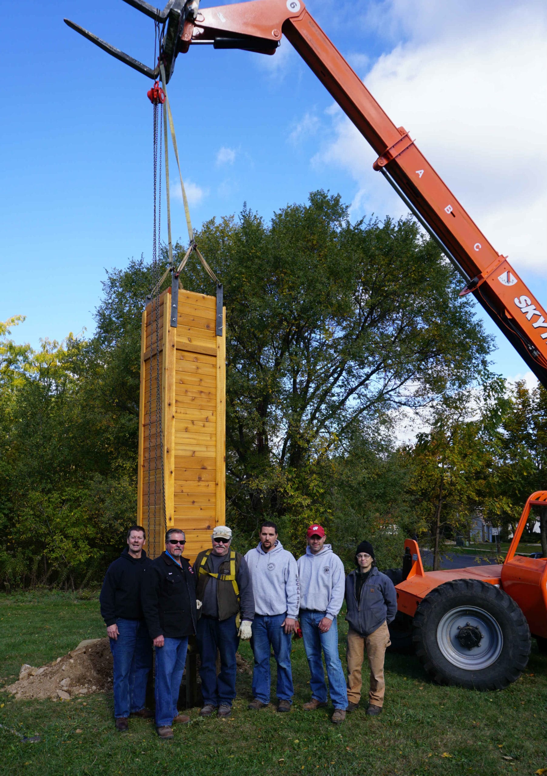 Building & Construction Trades Council of South Central Wisconsin volunteers built and installed a chimney swift roosting tower at Cherokee Park in Madison, Wisconsin.