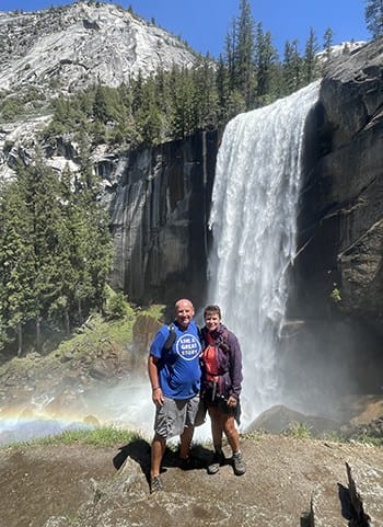 Image: hikers in front of Vernal Falls, Yosemite
