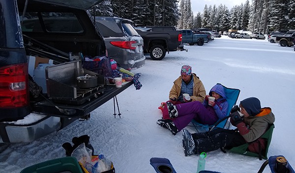 image: tailgating while on a ski trip.