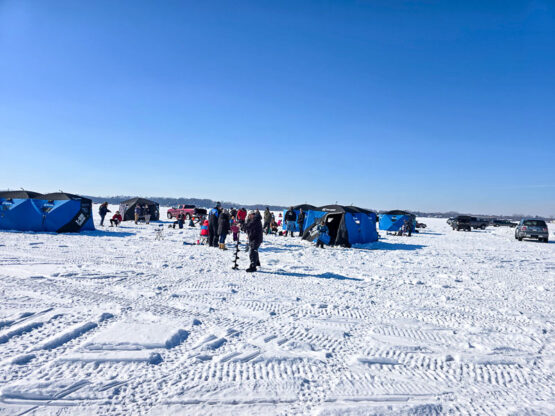 The site of the 2025 Minnesota Take Kids Ice Fishing Day at Lake George Regional Park.