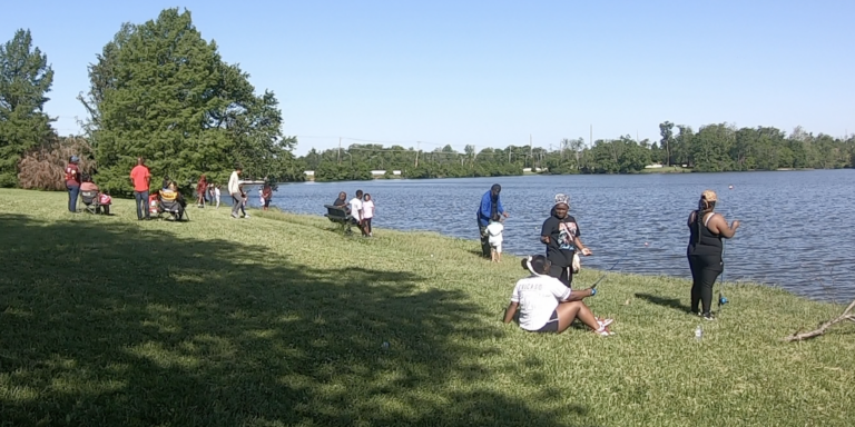 TKF_LEX1 Youths and families fish at Lexington Take Kids Fishing Day