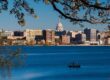 image: Madison, WI skyline over lake