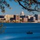 image: Madison, WI skyline over lake
