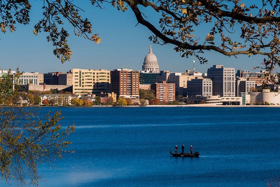 Skyline,Of,Madison,,Wisconsin image: Madison, WI skyline over lake