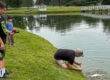 Volunteer snagging a fish