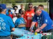 Union volunteers setting up fishing poles.